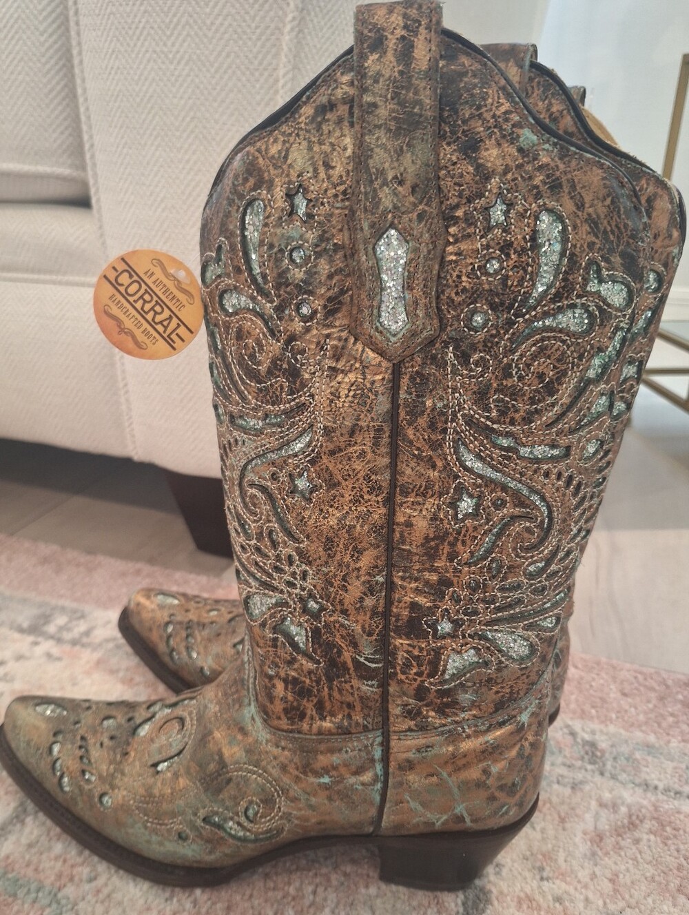 Corral Distressed Turquoise and Brown Embroidered Cowboy Boots
